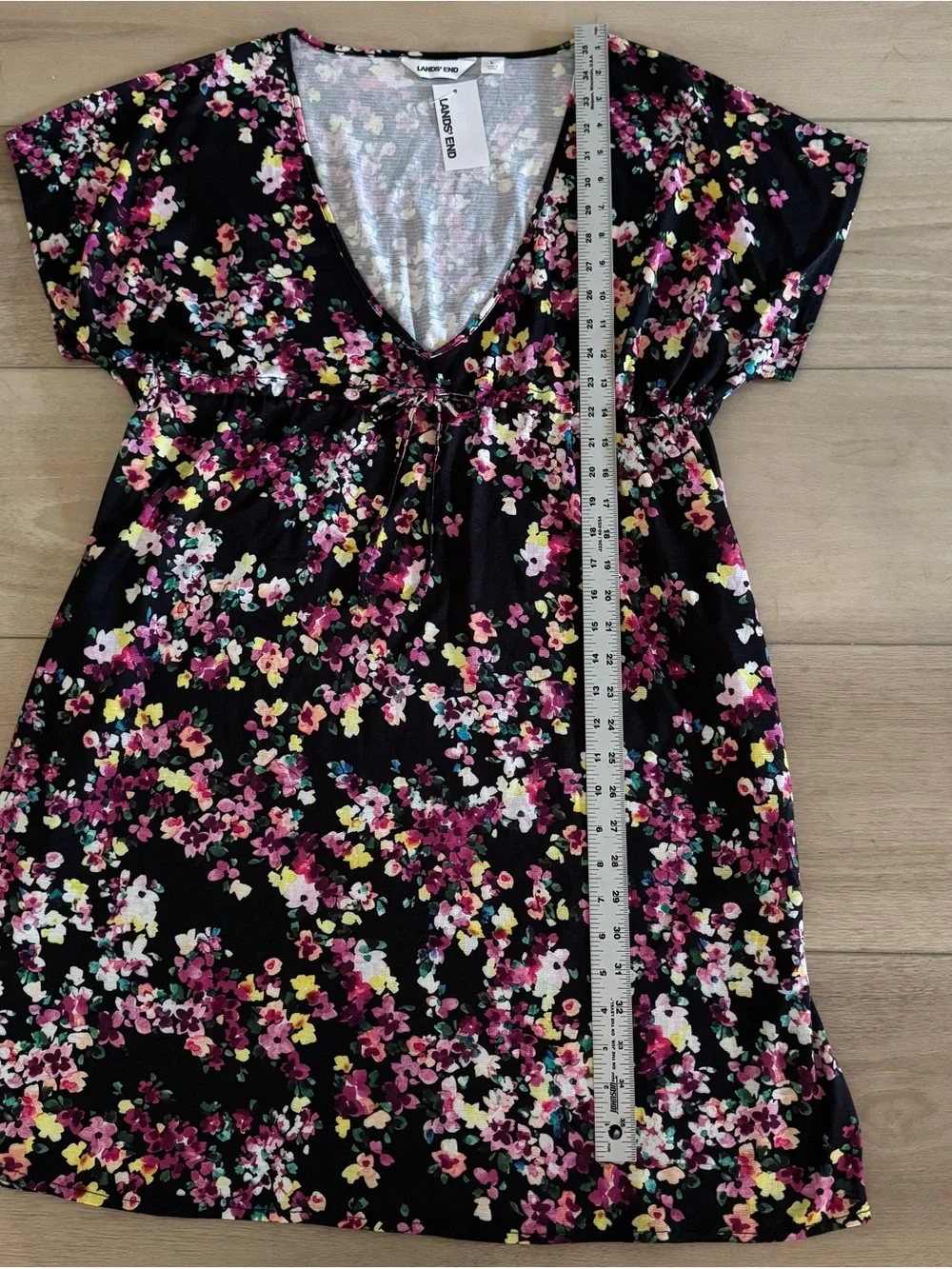 Lands' End Floral Swim Cover Up Dress in Black and Pink NWT Women’s Size L